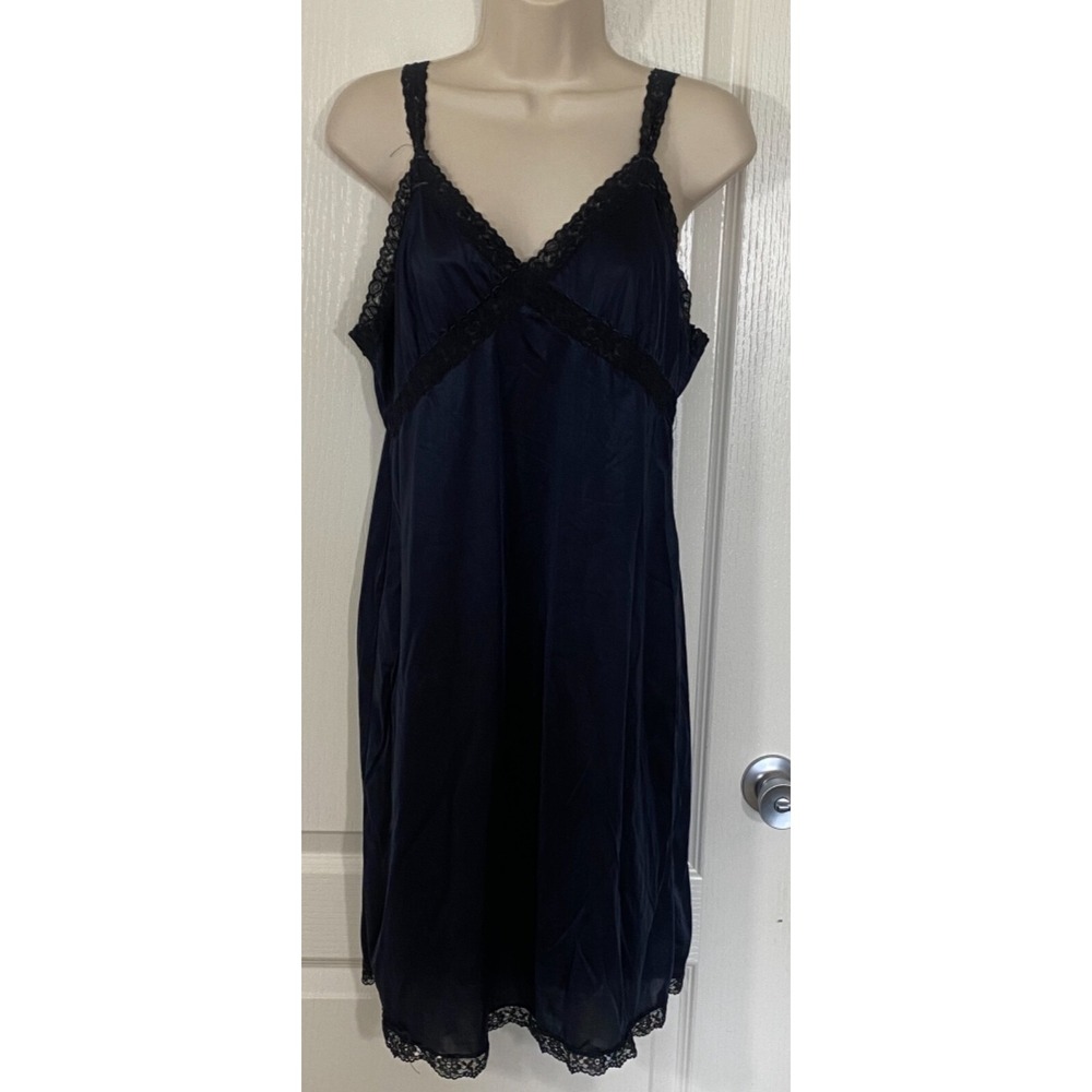 Vintage Union Made Slip Dress Womens Blue 40 Baby Doll Nylon Lace Lingerie Fairy